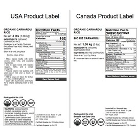 Food to Live Organic Carnaroli Rice, 3 Pounds – Premium Italian Risotto Rice, Ideal for Creamy Risottos and Gourmet Cooking, Non-GMO, Vegan, Kosher, Bulk