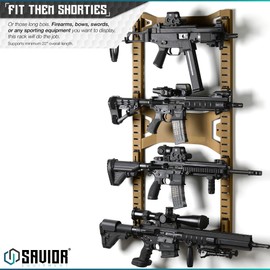 Savior Equipment Horizontal Steel Wall Mount Firearm Rifle Display Rack, Compound Bow Shotgun Carbine Gun Sword Tactical Vest Gear Hanger Free-Standing Indoor Storage Organizer, 10 Mounting Hooks