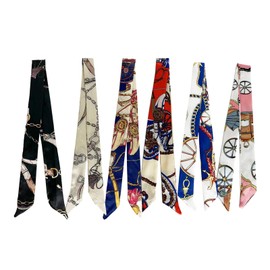 Werownsgso Pack of 6 Silk Scarf Fashion Silk Scarf Satin Ribbon Silk Scarves Women's Silk Scarf Handbag Handle Scarf, Multiple colours