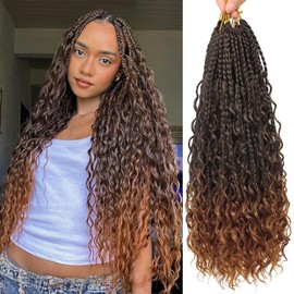 Eeanno Goddess Box Braids Crochet Hair Honey Blonde Boho Hair for Women Pre Looped Crochet Box Braids with Curly Ends (T1B30#, 18 Inch (Pack of 7))