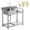 Outdoor Utility Sink 39 Inch, Deep Stainless Steel Sink, Free