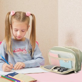 SYCYKA Estuche para Lápices de Gran Capacidad con 4 Compartimentos, Lapiceras Organizadoras Aesthetic, Estuche para Lapices Niña, Estuches para Escolar, Oficina, Trabajo (Verde)