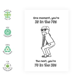 CENTRAL 23 70th Birthday Card for Him - 70 in the 20's - Gifts for Dad, Grandfather, Uncle, In-Law, Men, Family, Retired, Seniors - Seventy - Old Guy, Funny Dancing - Comes with Stickers
