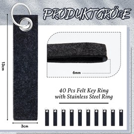 Nuenen Pack of 40 Felt Key Rings with Felt Pendant 13 x 3 cm Felt Lanyards for Crafts DIY Car Keys Gift School Home Office (Multi-Colour), lightgrey