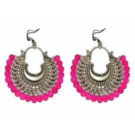 Crunchy Fashion Oxidized Silver Bollywood Traditional Indian Bohemian Boho Vintage Antique Ethnic Gypsy Tribal Afgani jewelry Black Beads Earrings for Women