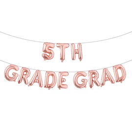 5th Grade Grad Balloons, 16 Inch 5th Graduation 2024 Balloons, 5th Grade Graduation Party Decorations 2024, Boy Girl Kids Fifth Grade Graduations Party Decorations (5TH GRADE GRAD Rose Gold)