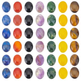 Beebeecraft 42 Pieces 7 Styles Chakra Stone Cabochons Natural Gemstones Flat Back Polished Oval Cabochon Beads for Jewellery Making DIY Bracelet Necklace Earrings Crafts