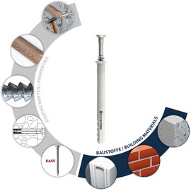 TOX Attack 017102221 Nail Dowel with Dowel M 8 x 60 mm and Nail Screw 5 x 62 mm for Fixing Wooden Components in Solid and Perforated Brick Pack of 50