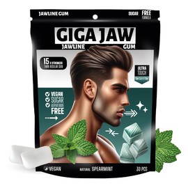 GigaJaw Jawline Gum - 15X Hardness for Effective Facial Exercise- Mewing Jaw Gum | Mint Flavor | Sugar-Free, Calorie-Free | Pack of 30 Pieces