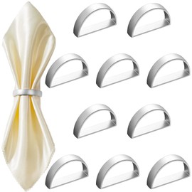 Stainless Steel Napkin Rings Metal Napkin Ring Holders Modern Ring Holder Serviette Buckles Metallic Adornment for Table Settings Kitchen Dinner Party Wedding (Matte Silver Semicircle,20 Pcs)