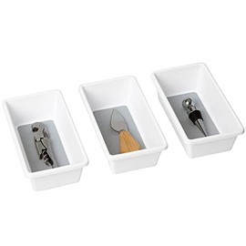 Smart Design Plastic Drawer Organizer - Set of 3 - 6.75 x 3.75 Inch - Non-Slip Lining and Feet - BPA Free - Utensils, Flatware, Office, Personal Care, or Makeup Storage - Kitchen - White with Gray