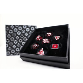Let's Play Games LPG Dice Set - Metal RPG Serif Red/Silver