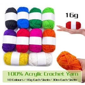 Crochet Kits for Beginners, 100% Acrylic Yarn 16g *10 Assorted Colour, with 4X Braided Aluminum Crochet Hooks and 8X Stitch Markers, Perfect for Making Small Yarn Crafting Projects