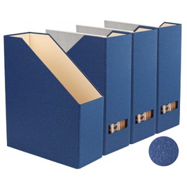 LifeSto Magazine Holder - File Holder and Desk Organizer, Paperboard Book Organizer and Storage Box for Documents, Magazine Holder Rack for Classroom, Home, and Office (Classic Blue, 4-Pack)