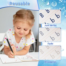 Grooved Handwriting Practice for Kids, Magic Copybooks Include Alphabet, Numbers, Math and Drawing,Reusable Tracing Books for Kids Age 3-5 has 1 Pen+10 Refills