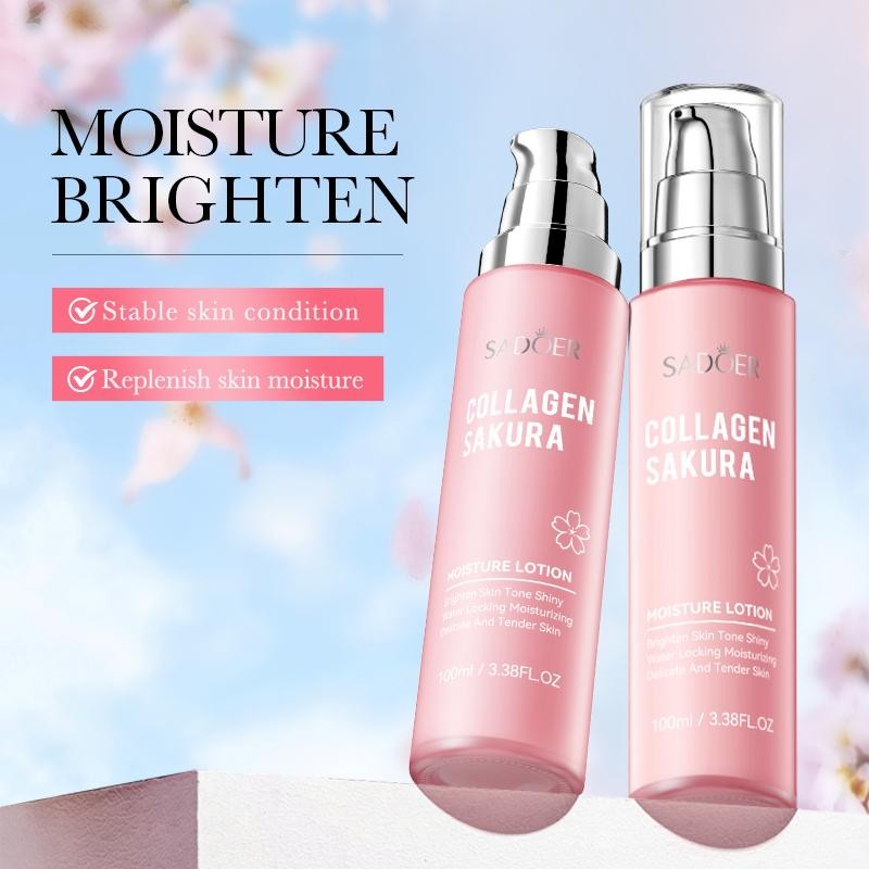 Collagen Sakura Moisturizing Lotion,Brighten Skin Tone Shiny Water Locking Moisturizing