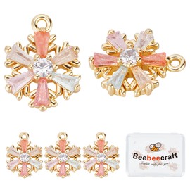 Beebeecraft 1 Box 10Pcs Snowflake Charms 18K Gold Plated Zirconia Christmas Theme Charm Colorful Winter Pendant Charms for DIY Necklace Earring Jewellery Making