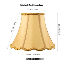 Bell Lamp Shade, Saangseon Scalloped Gold Fabric Lampshade Replacement, Softback, 5'' Top x 10'' Bottom x 8.3'' Slant Height x 8'' Vertical Height, Brass Spider