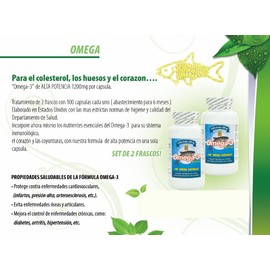 Omega 3 Capsulas de Alta Potencia. Set de 2 frascos con 100 capsulas c/u. para las arterias, coyunturas, bajar el colestereol malo. Tratamiento para 6 Meses.