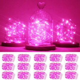 SmilingTown 15 Packs 20 Led Pink Fairy String Lights Battery Operated 6.6ft Silver Wire Firefly Starry Lights Waterproof for Bedroom DIY Table Bottle Wedding Valentine's Day Party Decor