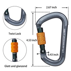 Climbing Carabiners, Auto Locking Carabiner Clips Heavy Duty for Rock Climbing, Camping, Dog Leash, Hammock, Swing, Water Bottle (28KN-6Pack)