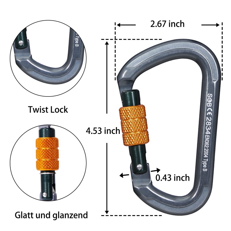 Climbing Carabiners, Auto Locking Carabiner Clips Heavy Duty for Rock