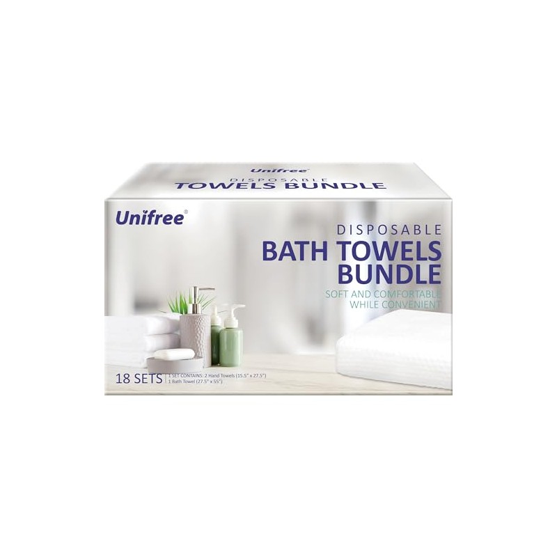 Unifree Disposable Towels Bundle,1 Bath Towel with 2 Hand Towels,18