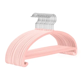MIZGI 50 Pack Blush Pink Velvet Hangers - No Shoulder Bumps, Heavy Duty Non-Slip Chrome Hooks for Jackets, Coats, Pants