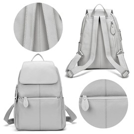 15 Colors Real Soft 100% Genuine Leather Women Backpack Fashion Ladies Travel Bag Preppy Style For Woman (Grey)