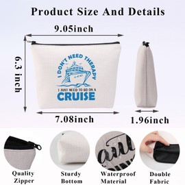 PLITI Cruise Makeup Bag for Women Family Cruise Holiday Gift i Don't Need Therapy i Just Need to Go On a Cruise Travel Bag, Therapy Go Cruise Bagu, Fashionable
