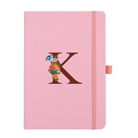 Pink Notebook for Women, 5.7"X8.3" A5 Journal Notebook with Letter K, Dual-Sided Writing Notebook with Dividers, Cute Leather Journal for Work, Business, School, Meetings, Travelers, Small Notebook