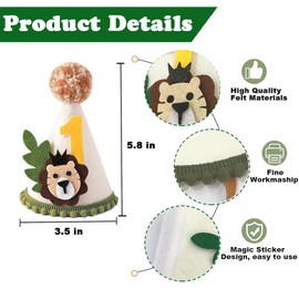 GotGala Jungle Safari 1st Birthday Crown for Boys - Lion First Birthday Hat, Wild One Birthday Decoration, Safari 1st Birthday Decor