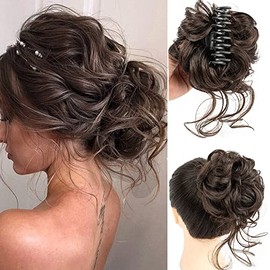 Women's Black Synthetic Wavy Curly Bun Clip-in Claw Hairpieces, 2