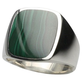 Beautiful signet ring made of 925 silver with malachite, Silver, Malachite