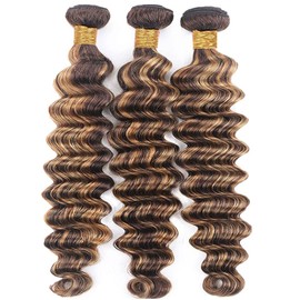Muaowig P4/27 Deep Wave Hair 3 Bundles Highlight 3 Bundles Hair Weave For Women 8 10 12 Inch