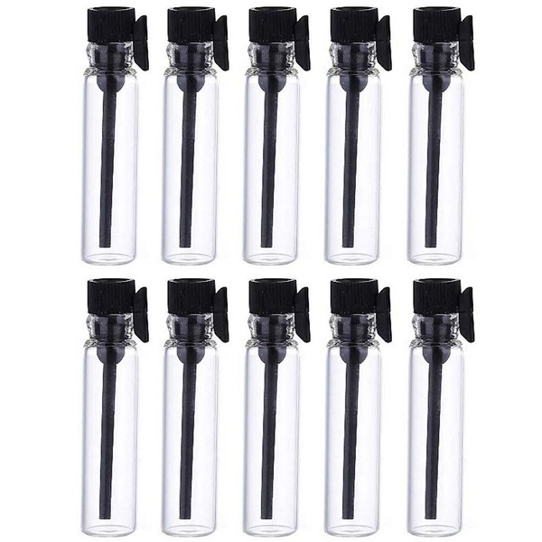 Teensery 100 Pcs Empty Perfume Sample Bottles Mini Glass Refillable Sample Vial Containers with Black Cap for Aromatherapy, Essential Oil, Fragrance and Liquid (2ml)