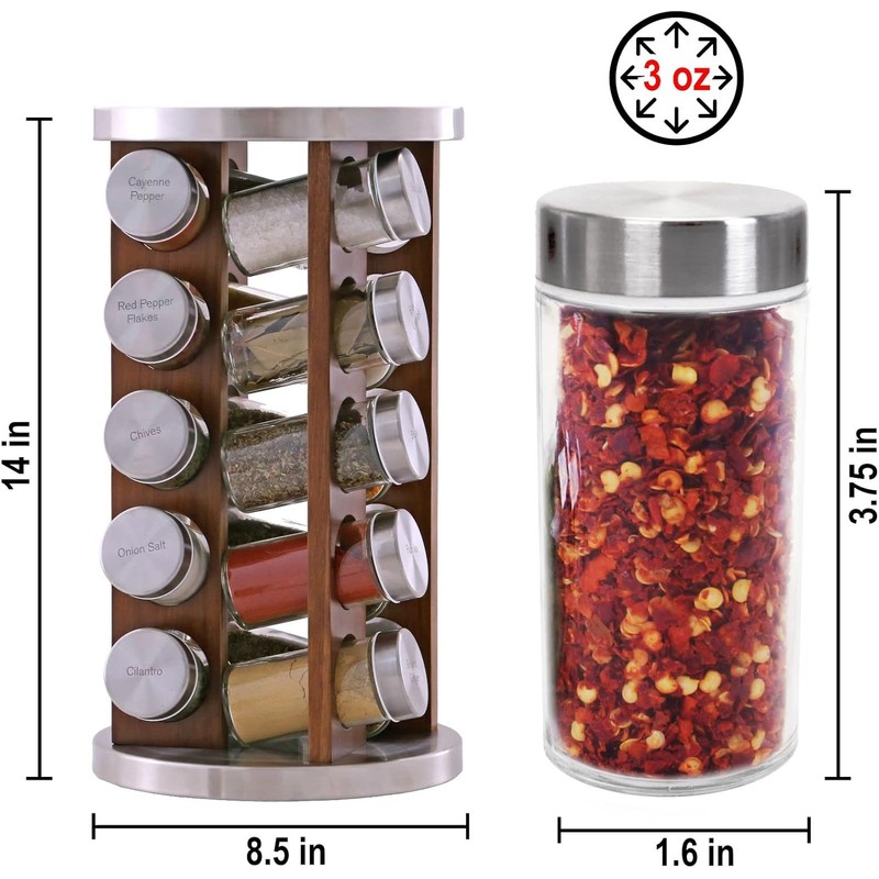 Orii 20 Jar Rotating Dark Acacia Wood Spice Rack with