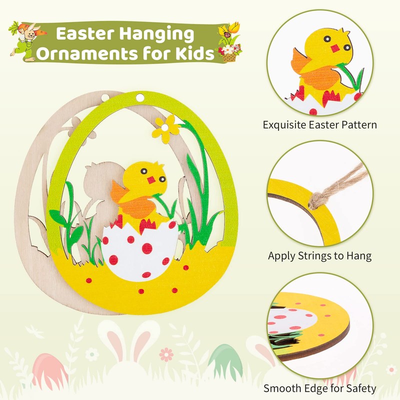 MELLIEX Pack of 10 Wooden Easter Pendants, Hollowed Easter Eggs