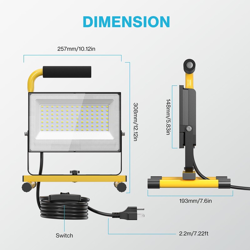 Olafus 60W LED Work Lights, 8400LM Portable Flood Light with