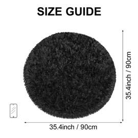 Fixseed Black Area Rugs 3 Ft Small Fluffy Rug for Bedroom Shaggy Round Circle Rug, Soft Furry Carpet for Teen's Room Aesthetic Décor Circular Rug for Baby Nursery Dorm Living Room Playroom Home Decor