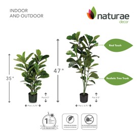 Naturae Decor 2 Units Fiddle Leaf Tree - Lifelike Artificial Indoor and Outdoor House Plants - UV Resistant - 35 in and 47 in High