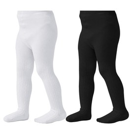 Zando White Tights for Girls Tights Cotton Leggings for Girls Stockings Black leggings Size 7-8 Cable Knit Soft Kids Stockings Pantyhose White & Black 6-8T 2 Pack