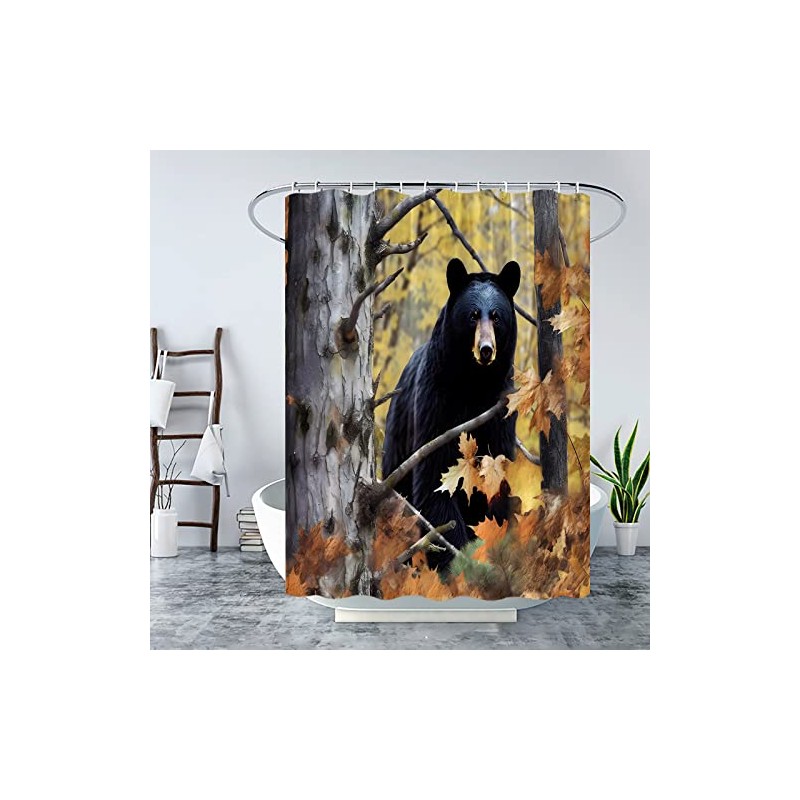 KDYDK Black Bear Shower Curtain Rustic Autumn Fall Forest Farmhouse