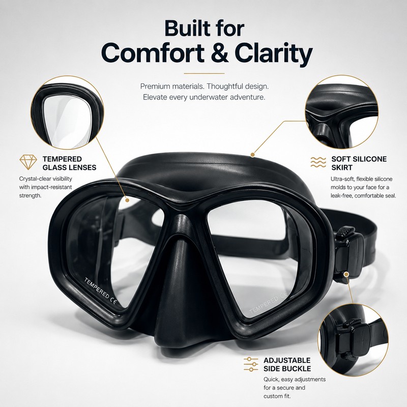 Snorkeling Diving Mask for Clear Underwater View – Anti-Fog Tempered