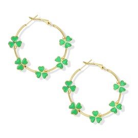 St Patricks Day Hoop Earrings For Women Giltter Green Shamrock Earrings For St. Patrick's Day Costumes Good Luck Holiday Jewelry (Gold)