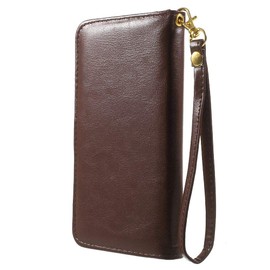 DFV mobile - Crazy Horse Synthetic Leather Wallet Case with Frame Touchable Screen and Card Slots for Pioneer E80W (2021) - Brown