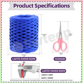 Swpeet 1 Roll Beautiful Sapphire Blue 218 Yards Raffia Paper Craft Ribbon with Scissors Assortment Kit, Natural Raffia String Kraft Craft Packing Paper Twine for Gifts DIY Supplies Flower Bouquets Decorations