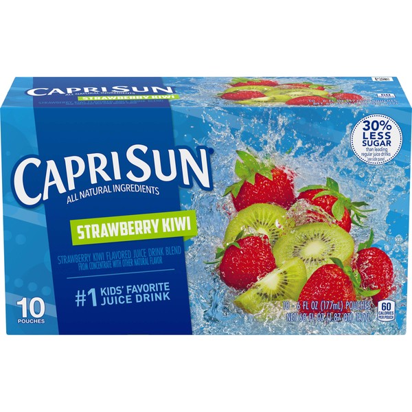 Capri Sun Strawberry Kiwi Naturally Flavored Kids Juice Drink Blend (10 ct Box, 6 fl oz Pouches)