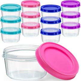 DecorRack 12 Pack - 7 oz Plastic Food Storage Containers with Screw Lids, BPA-Free, Reusable Stackable Jars for Portion Control, Snacks, Travel, Kitchen, Freezer, Art and Craft (Assorted Color)