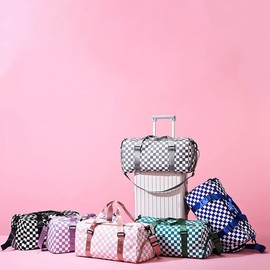 Checkered Sports Duffel Bags for Women/Men, Gym Bag with Shoes Compartment & Wet Pocket, Dance Bag for Girls, Overnight Bag Weekend Travel Bag (purple)